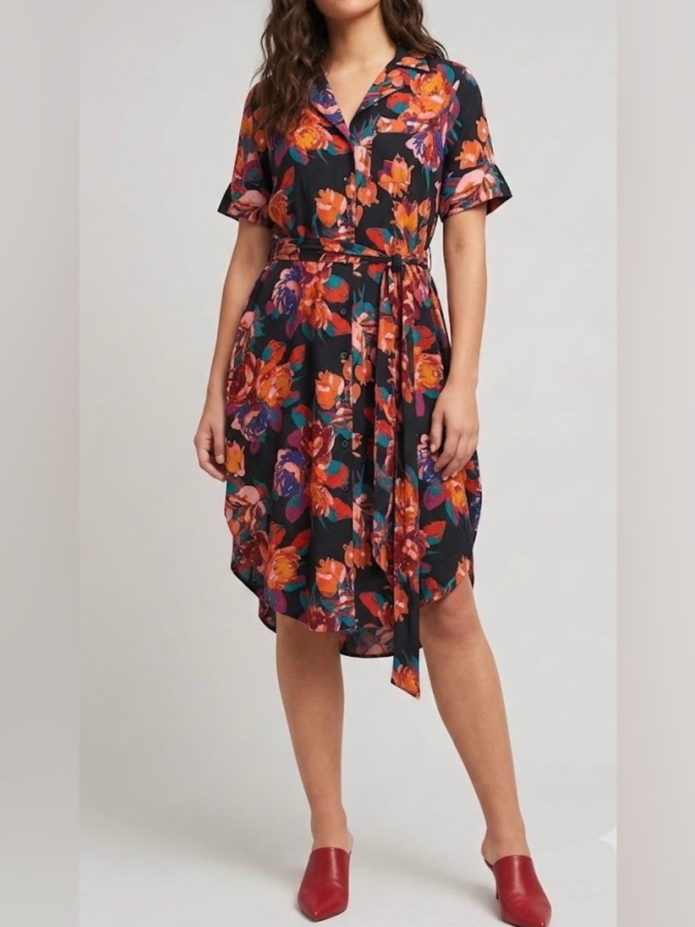 Maeve by Anthropologie women’s Floral Belted Button Down Shirt Dress  size XSP